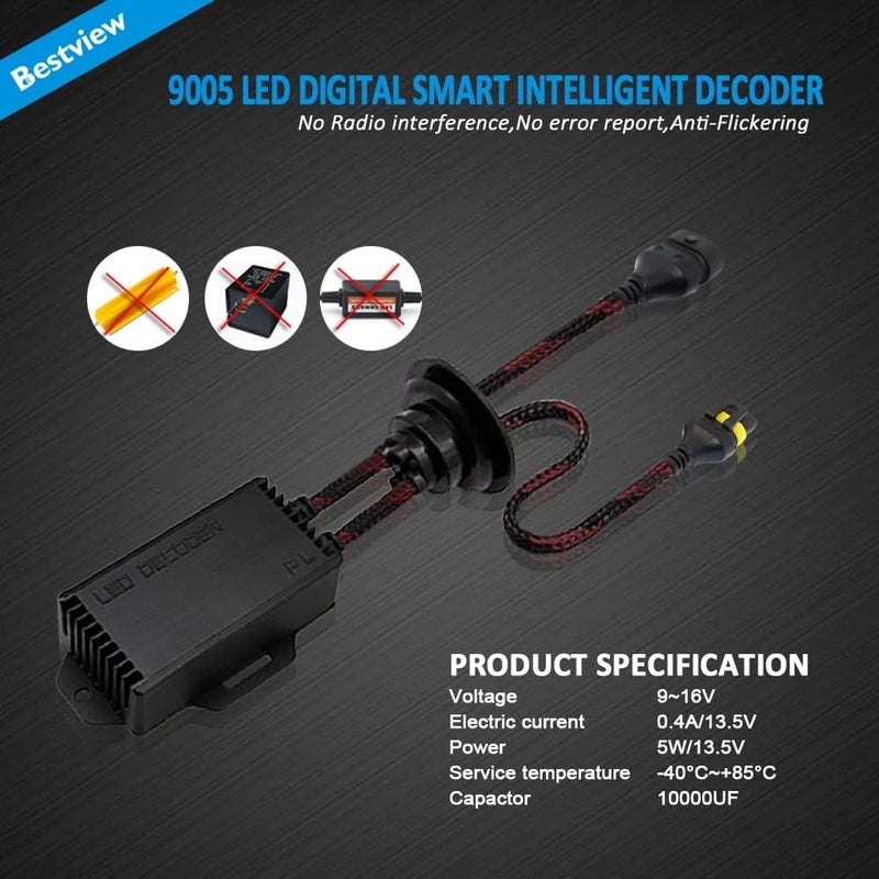 Best View 9005/9006/H10/HB4 LED Light Canbus Decoder Anti Flicker Harness, Resistor Decoders Error Free, LED Warning Canceller Resistor Adapter, Pack of 2 - Image 3